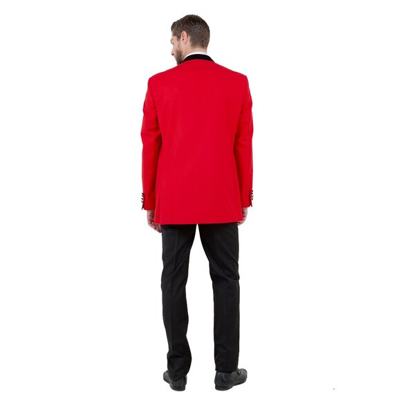 Mens Red Blazer Modern and Slim Fit w/ Satin Notch Lapel - Picture 5 of 6